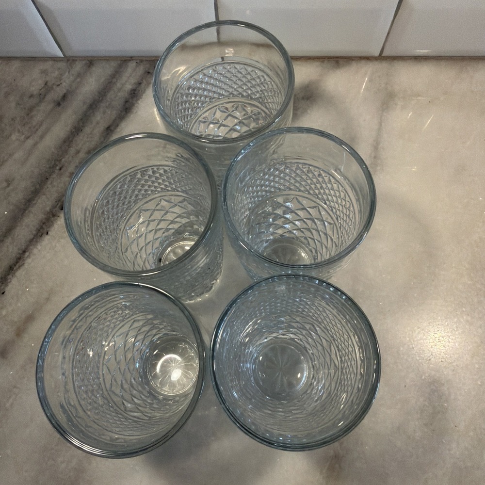 5 Vintage Anchor Hocking Wexford Tumblers Diamond Pattern Clear Glass GW0021 - Picture 6 of 10